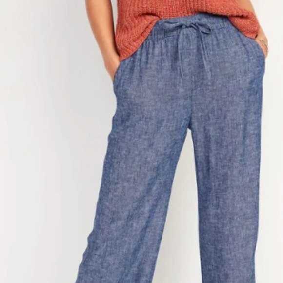 Old Navy Linen Blend Chambray Loose Pants Womens Medium
